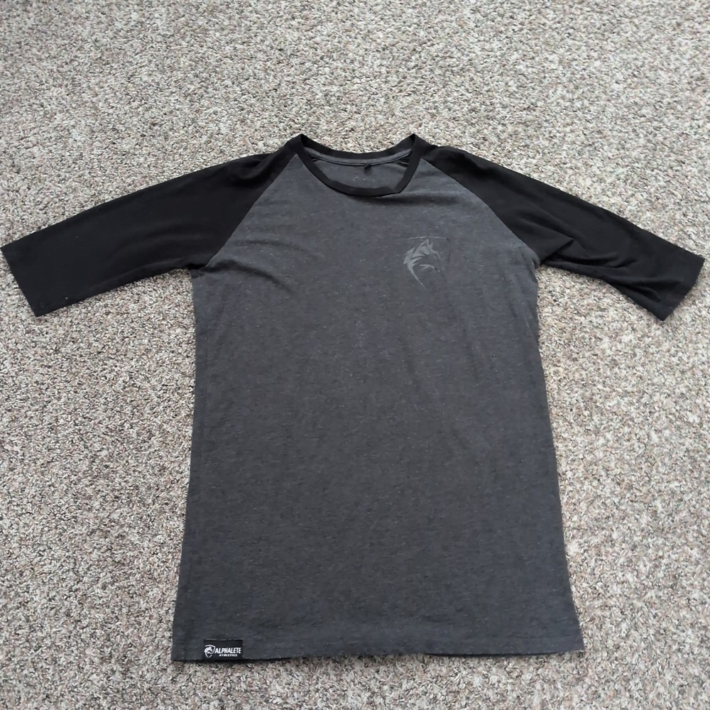 Alphalete 3/4 Sleeve Baseball T-Shirt Performance Fit Gray Black Men's L Stretch